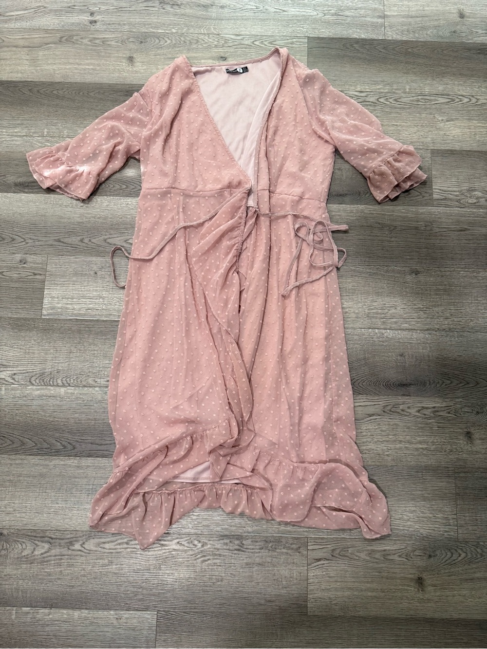 Boohoo UK Light Pink Swiss Dot Wrap Dress